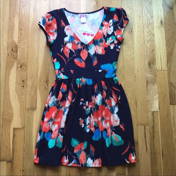 Floral v-neck navy blue baby doll spring dress - Picture 4 of 7